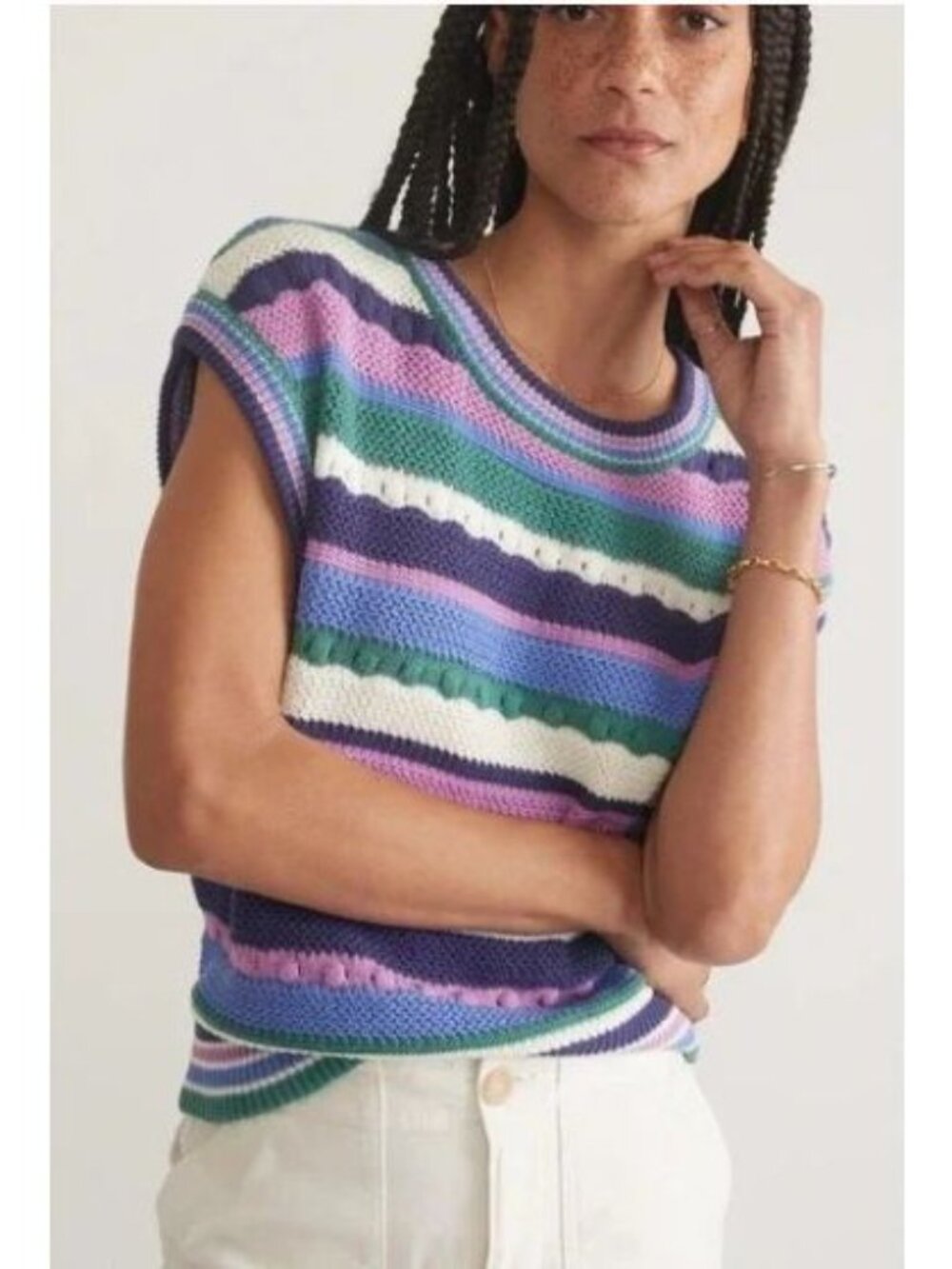 Marine Layer Rory Crochet Vest Cool Stripe Sleeveless Top Knitwear Small NWT - Picture 9 of 15
